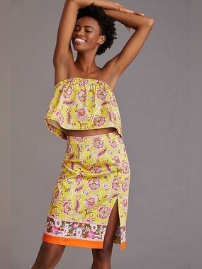 NWT Maeve Anthropologie Yellow Floral 2 Piece Set Top & Skirt Sz 8
